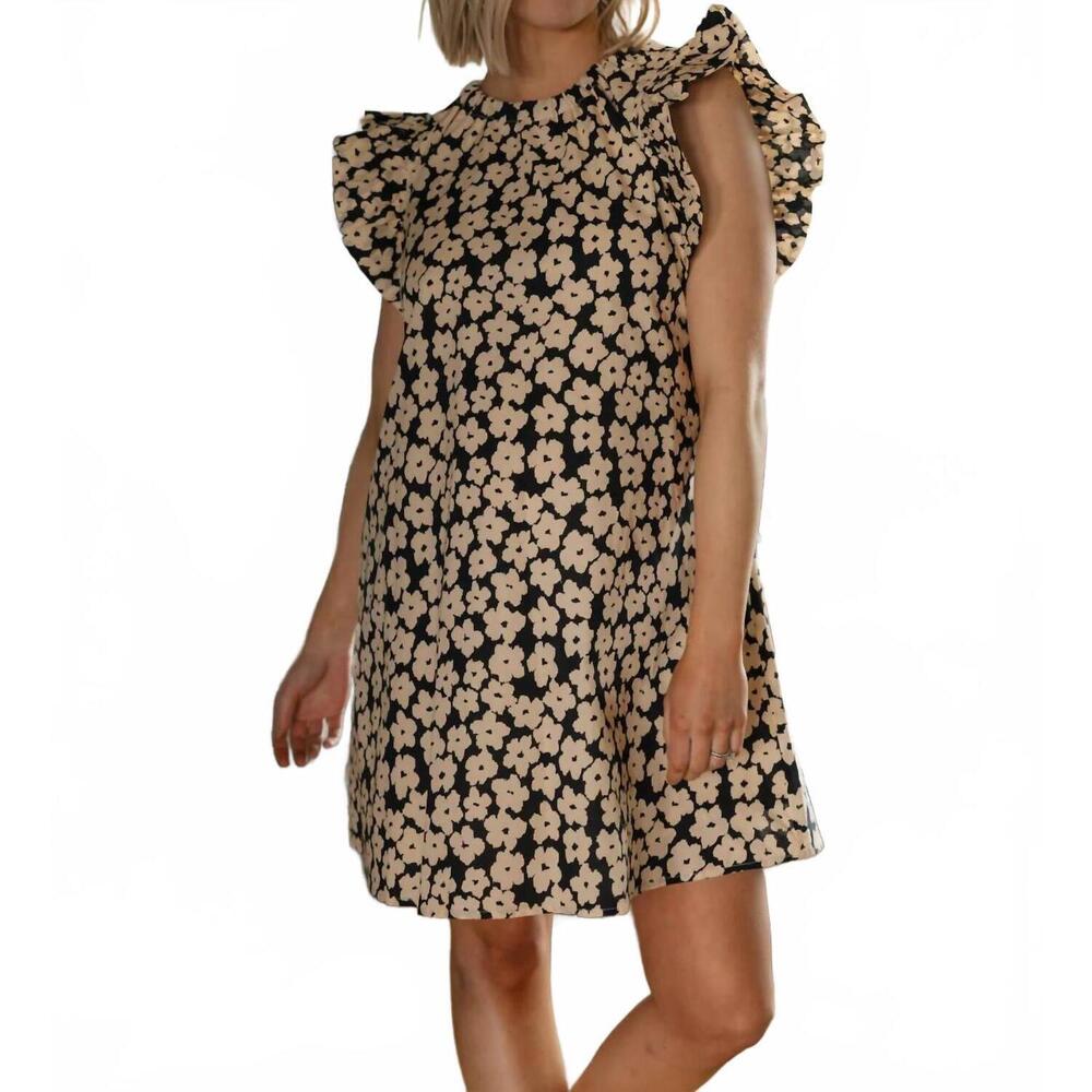 NEW DOE AND RAE carla floral tie back mini dress in black
